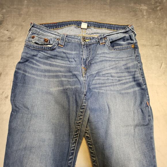 True Religion Jeans Womens 34 Blue Stretch Denim Light Wash Whiskered Zip Fly - Picture 2 of 11